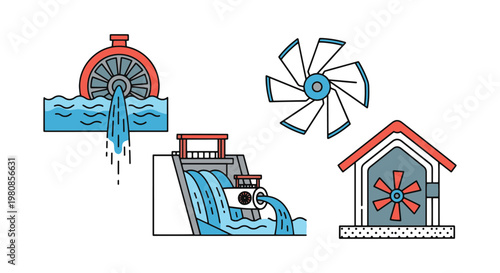 Hydroelectric Turbine Line art clean abstract color pattern