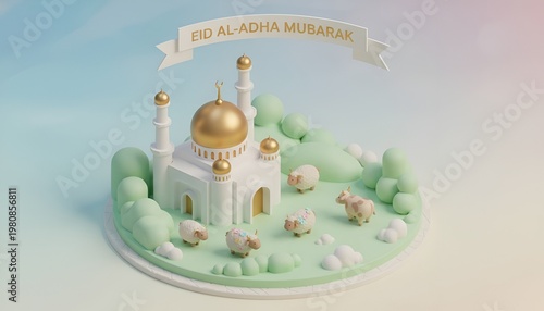 A cake with a gold dome and a banner