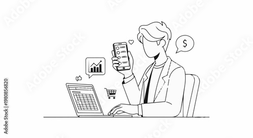 Person managing finances and investments using technology.