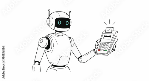 Robot Presenting a Payment Terminal with a Receipt.