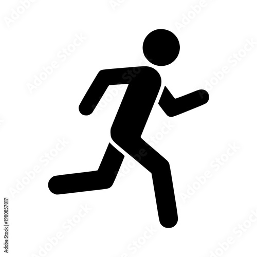 Minimalist running man icon silhouette, vector stick figure athlete sprinting for sports, fitness and health lifestyle design, isolated flat symbol.