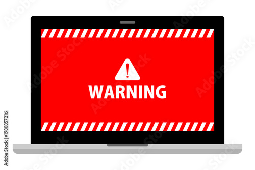 「WARNING」表示のノートパソコン画面 ワンクリック詐欺・架空請求のイメージ