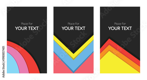 Background three dark banners with text and geometric designs, suitable for social media posts, website headers, and digital advertisements. Vibrant and colorful.