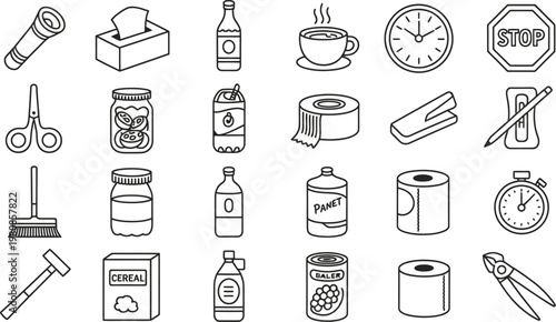 Collection of everyday household and office in a simple line style