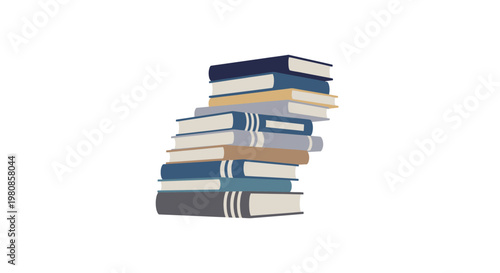 Illustrated depiction of a stack of books with varied colors and textures on a white background