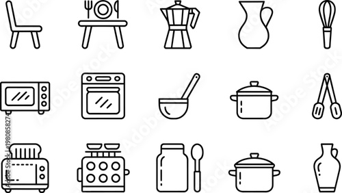 Collection of kitchen appliance and utensil line appliances