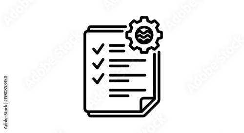 Document with checklist and gear icon symbolizing completion and settings isolated on transparent background, Vector