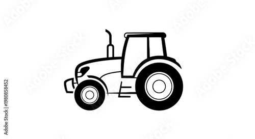 A modern agricultural tractor in black and white silhouette design isolated on transparent background, Vector