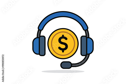 Tableau sur toile Headset with a dollar sign symbol representing customer service payment or earni
