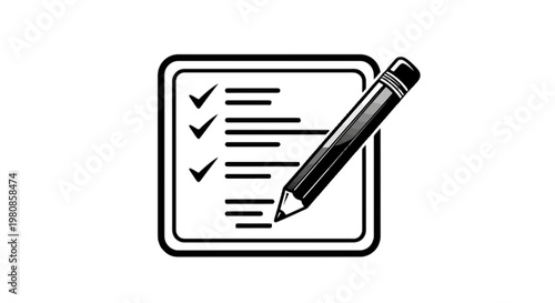 Checklist with pen marking completed tasks in a document isolated on transparent background, Vector