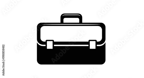 Black briefcase with two handles and a top latch closure isolated on transparent background, Vector