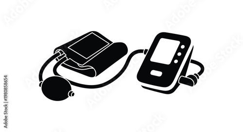 Medical devices including a blood pressure monitor and smartphone black silhouette
