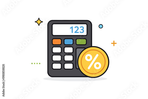 Illustration of a calculator with a percentage coin symbolizing financial calculations