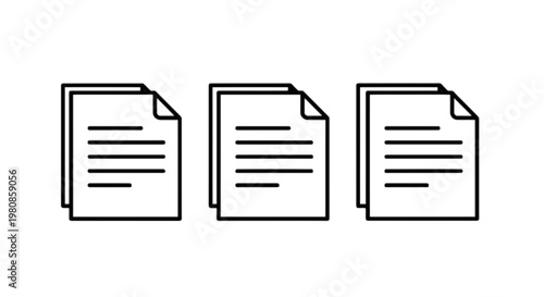 Three empty lined documents stacked side by side in minimalist style isolated on transparent background, Vector