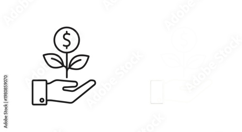 Hand planting a money tree symbolizing financial growth and prosperity isolated on transparent background, Vector