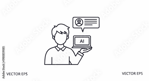 AI Assistant Concept - Man with Laptop and AI Chat Bubble.