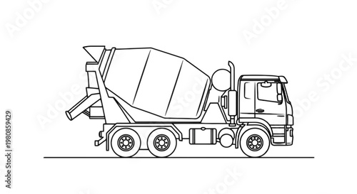 Large concrete mixer truck transporting building materials on a roadway isolated on transparent background, Vector