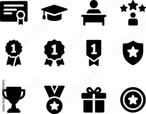 Education Awards and Achievement Icon Set
