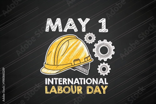 May 1 International Labour Day, Happy Labour Day Helmet, International Labor Day Greeting, Yellow Hard Hat Labour Day, May Day Workers Celebration
