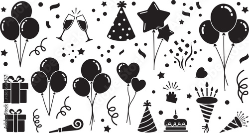 Black and white party celebration icons and symbols background