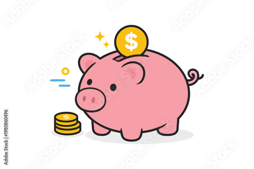 A cheerful piggy bank collecting coins to save money and grow wealth