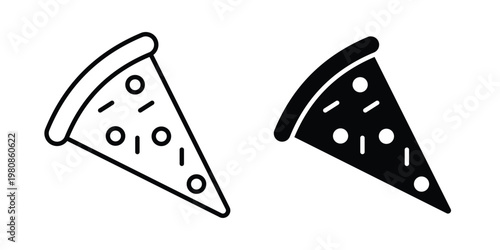 Pizza slice icon set vector symbol in black filled and stroke style