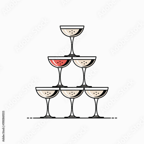 A stack of wine glasses in the shape of a pyramid