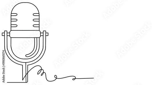 Retro Microphone Line Art Icon