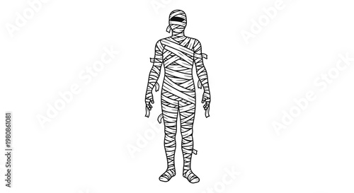 mummy zombie costume standing isolated on white background vector illustration