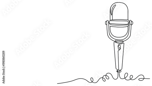 Vintage Microphone Continuous Line Art Drawing, Retro Audio Equipment