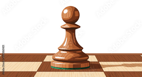 Wooden Chess Pawn on Board Strategy Vector Illustration