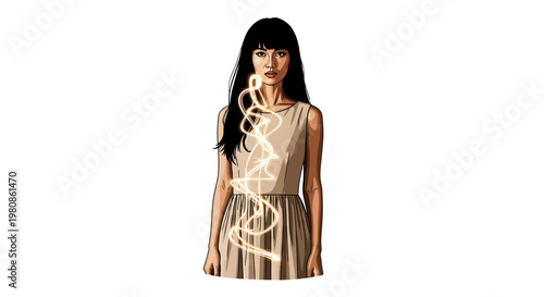 Vector illustration of a woman with glowing spiritual energy path