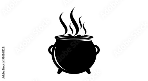 Black cauldron with boiling steam isolated on white background vector illustration