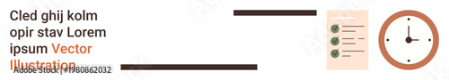 Time management, productivity, workflow organization, task scheduling, goal tracking, planning. Simplified checklist and clock. Time management and productivity concept