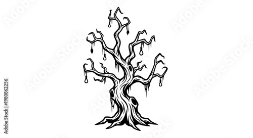 Halloween haunted dead tree with hanging nooses vector illustration