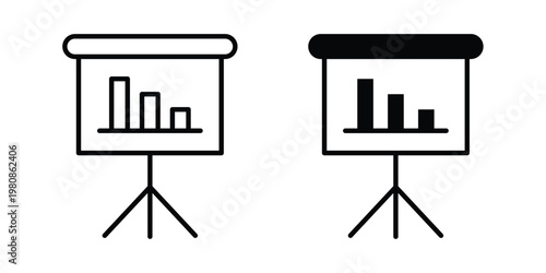 Presentation icon set vector symbol in black filled and stroke style