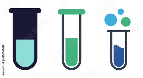 Three Colorful Test Tubes for Chemistry Analysis on White Background