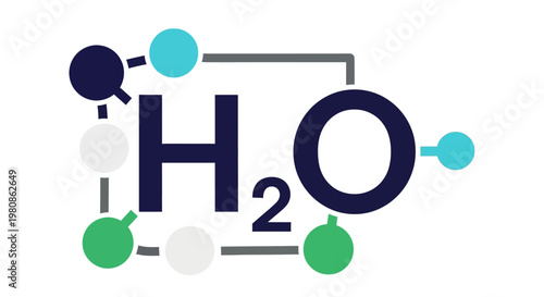 Chemical Formula for Water H2O with Atomic Molecule Structure