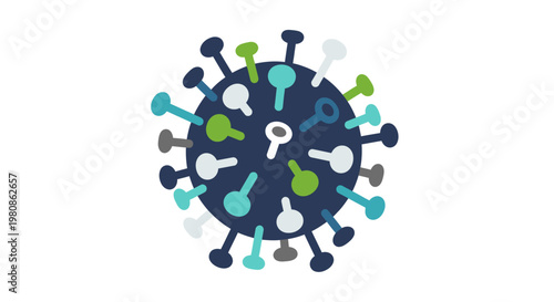 Stylized Virus Particle Pathogen on White Background