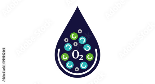 Water Droplet with Oxygen Bubbles and O2 Molecule Symbol