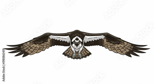 Bird of prey in flight with spread wings, pixel art
