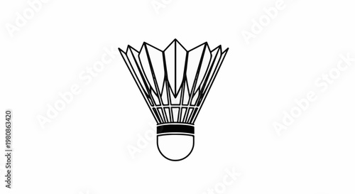 Black and white outline drawing of a badminton shuttlecock