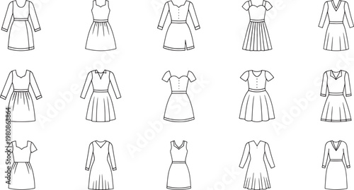 Black and white of various women's dress styles and tops women's dresses women's tops fashion clothing