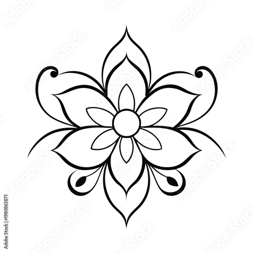 Elegant blooming lily flower outline illustration.