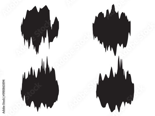 Abstract black shapes resembling mountains or sound waves against a stark white background high quality professional
