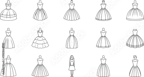 Black and white of women in floor-length gowns with diverse hairstyles fashion floor-length dresses