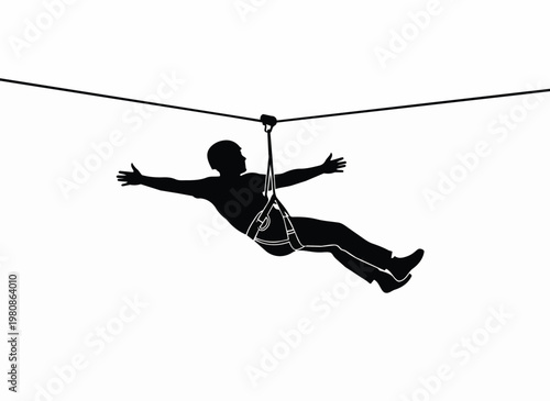 Person zip lining with arms outstretched.
