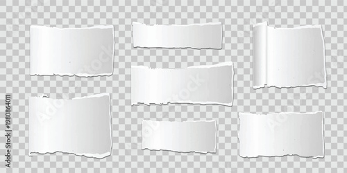 Torn White Paper Pieces with Soft Shadow on Clean White Background Minimal Vector
