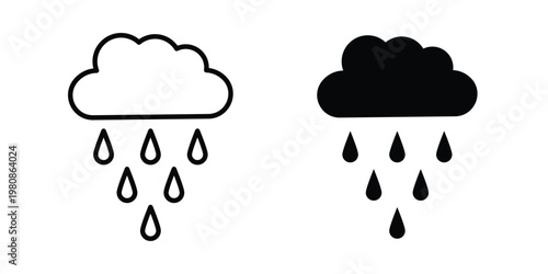 Rain icon set vector symbol in black filled and stroke style