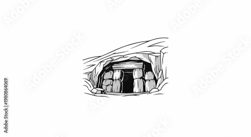 Ancient stone structure at cave entrance